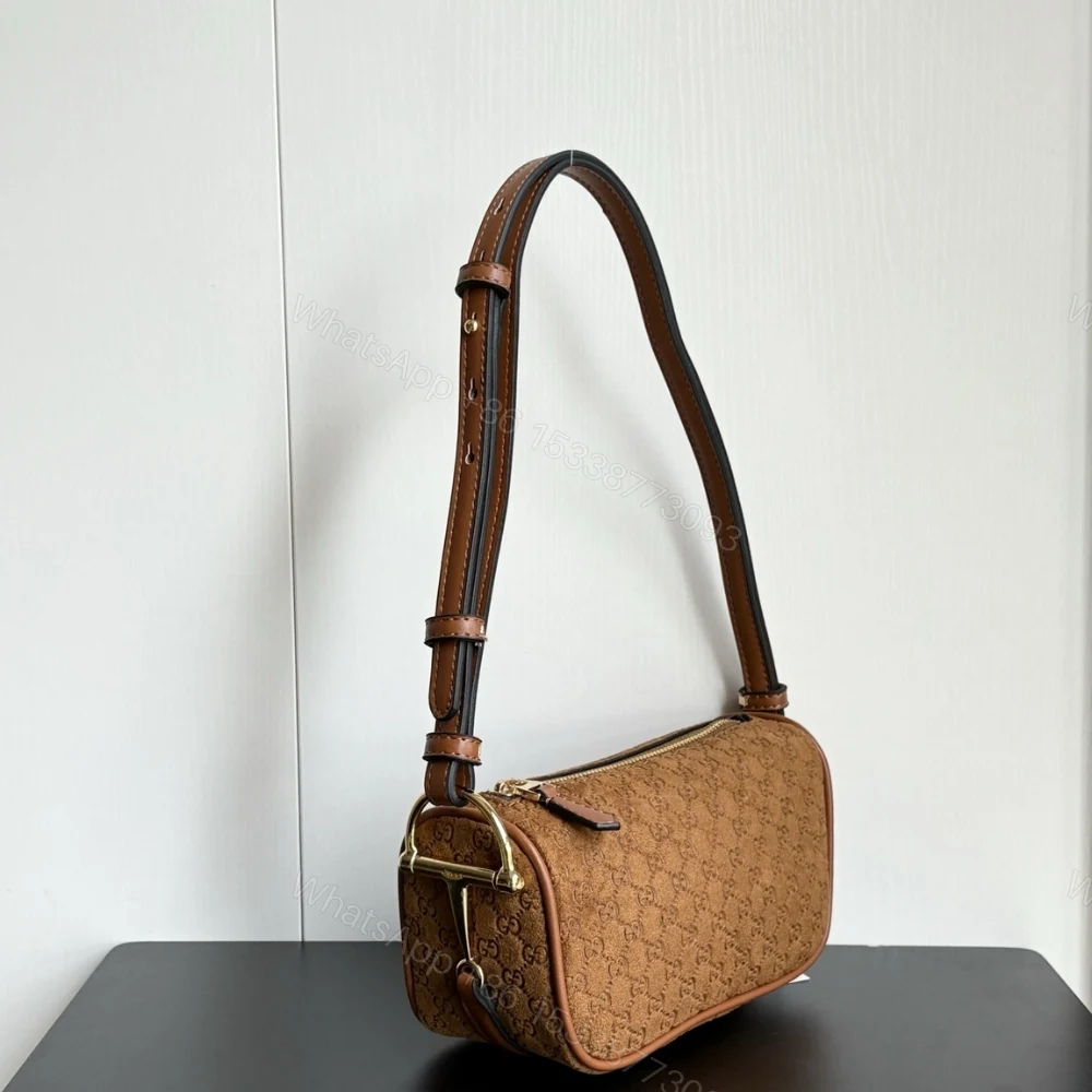 View 3 of Gucci Half Horsebit Mini Bag Brown GG Suede 19Cm