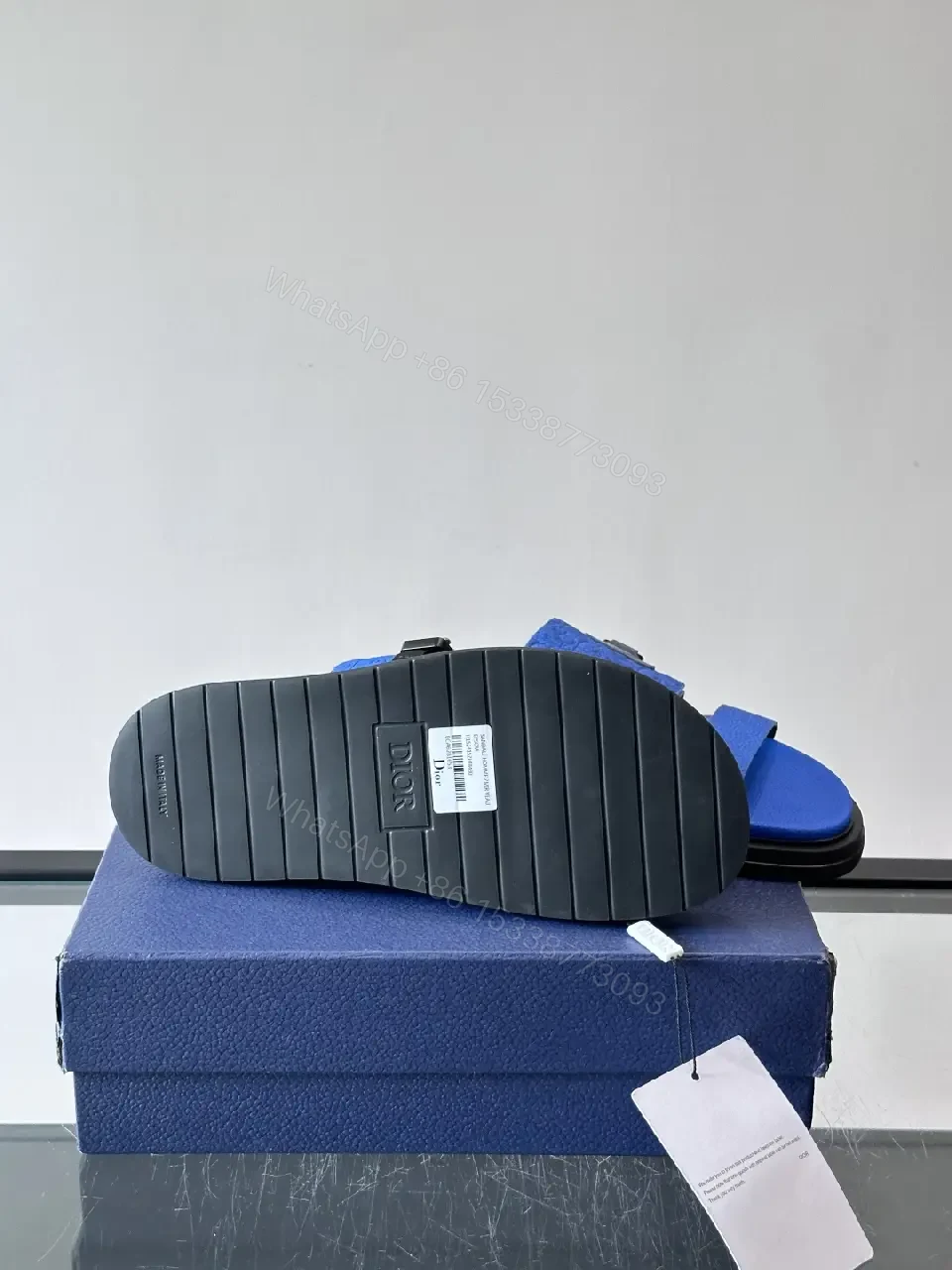 View 8 of Blue Embossed Slide Sandals with Buckle - Dior Inspired Sm?