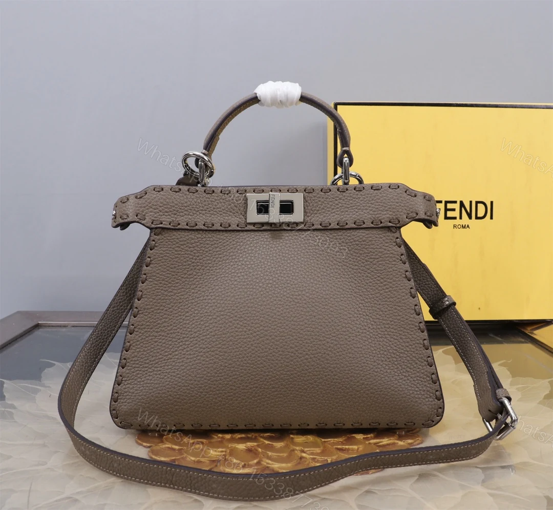 Fendi 一比一 Peekaboo Selleria 手工縫線小牛皮包 深灰色 — view 1