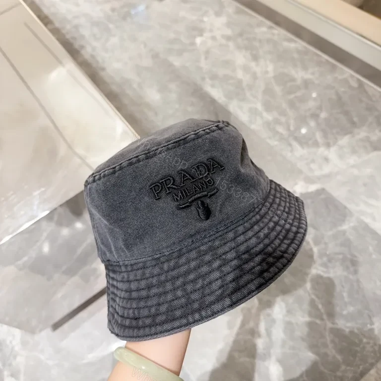 View 8 of Dark-Wash Prada Milano Bucket Hat: Subtle Luxe Edge
