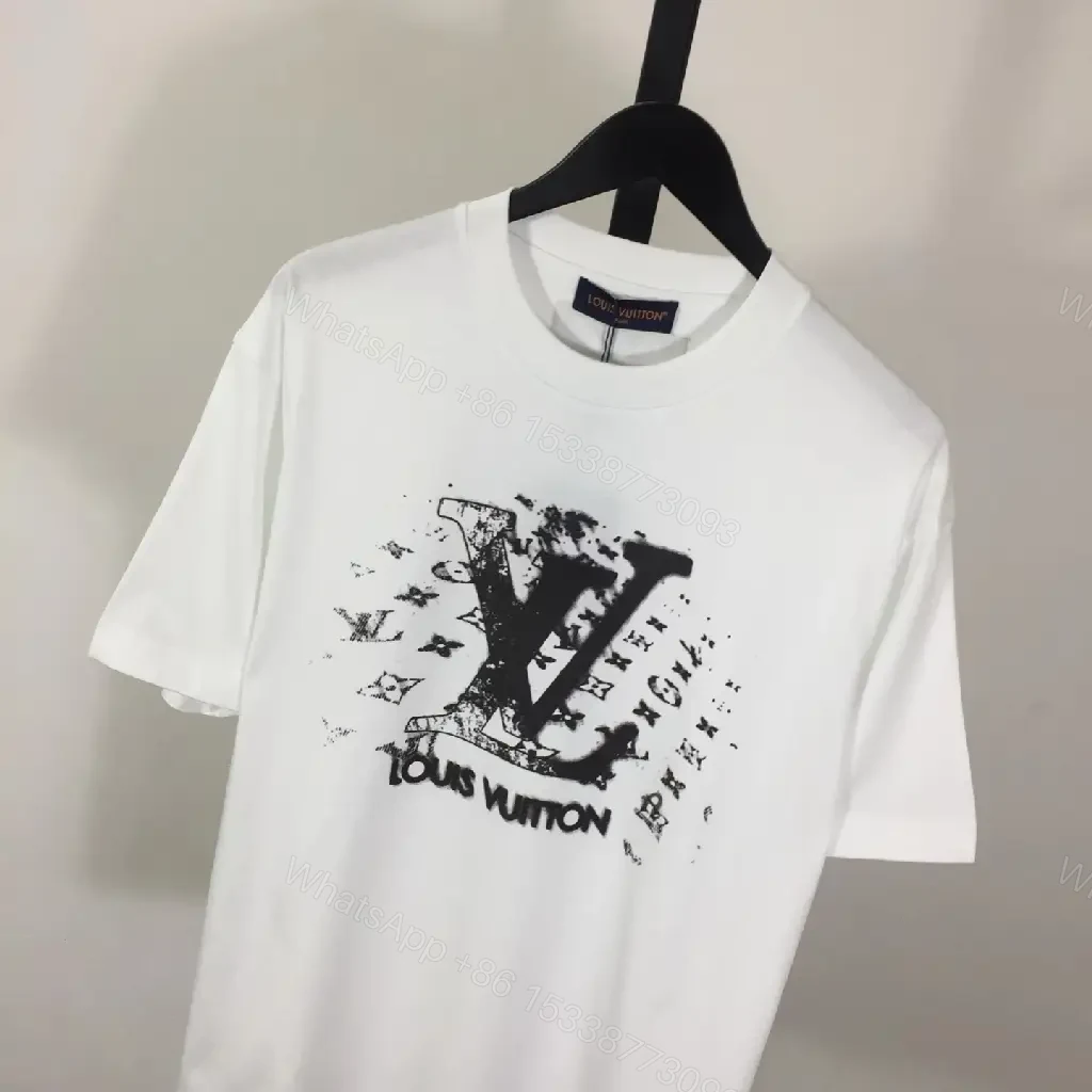 View 5 of Graphic Tee: White, Cotton Blend, Oversized, LV Monogram Edge, Statement Tee