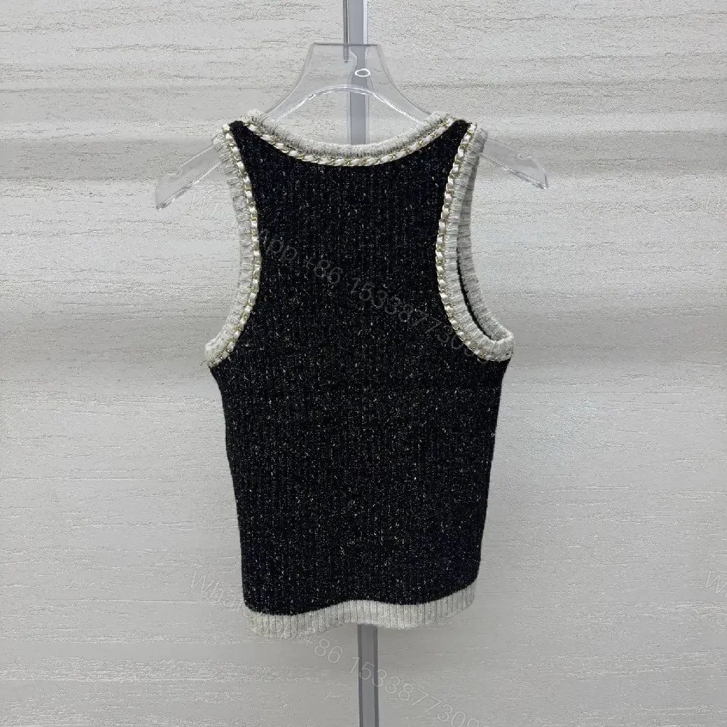View 5 of Textured Tweed Knit Tank with Crystal Trim