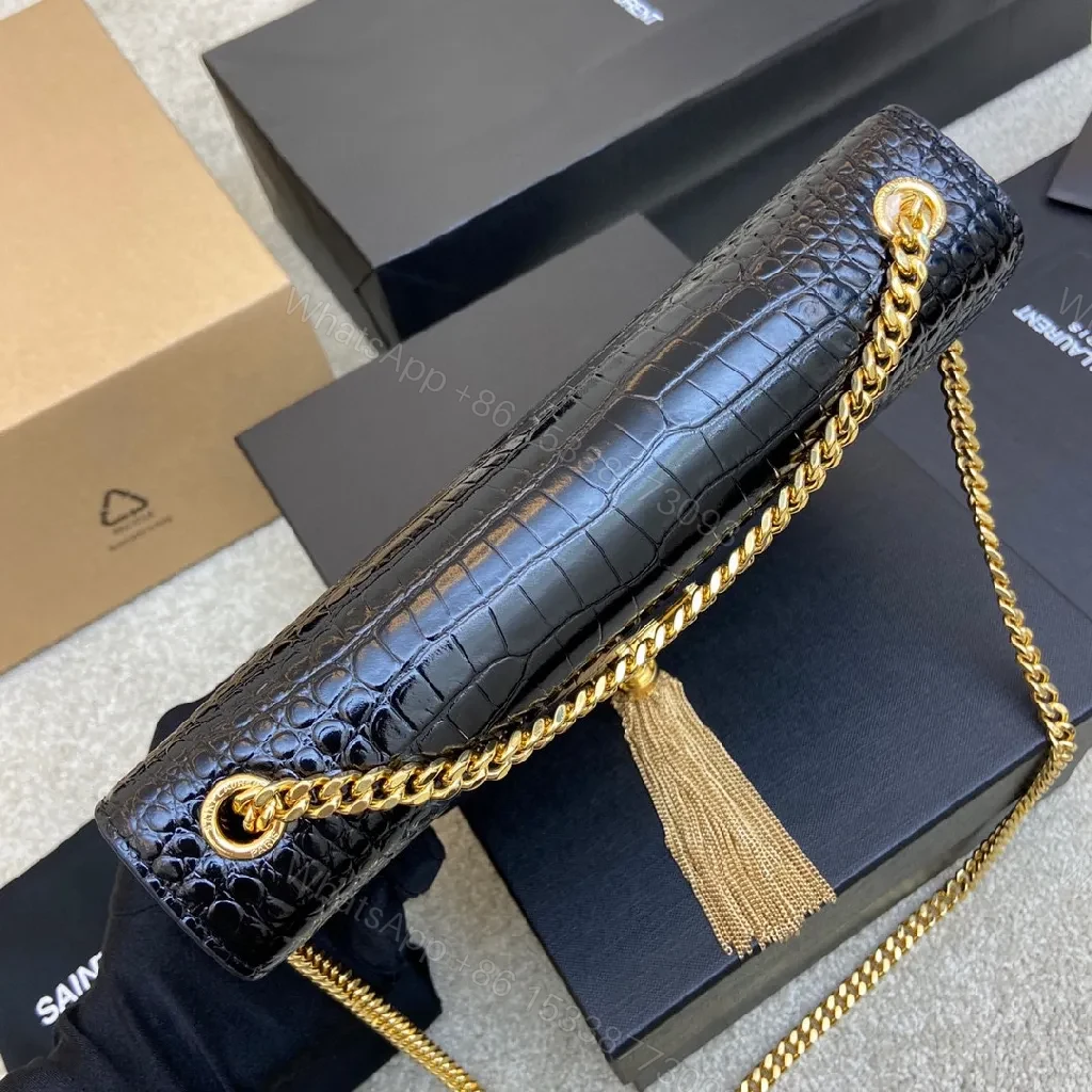 View 2 of Black Crocodile Leather Wallet with Gold Tassel