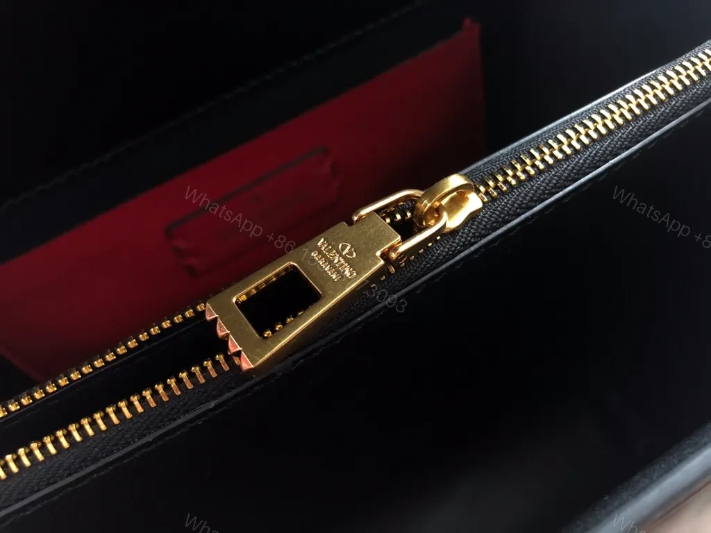 View 6 of Chic Black Leather Bag: Gold Chain, Valentino-Inspired Luxury Bag