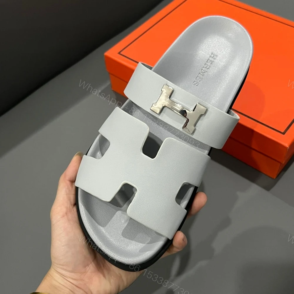 View 5 of Hermes Chypre Sandal H Logo Silver Hardware Light Grey