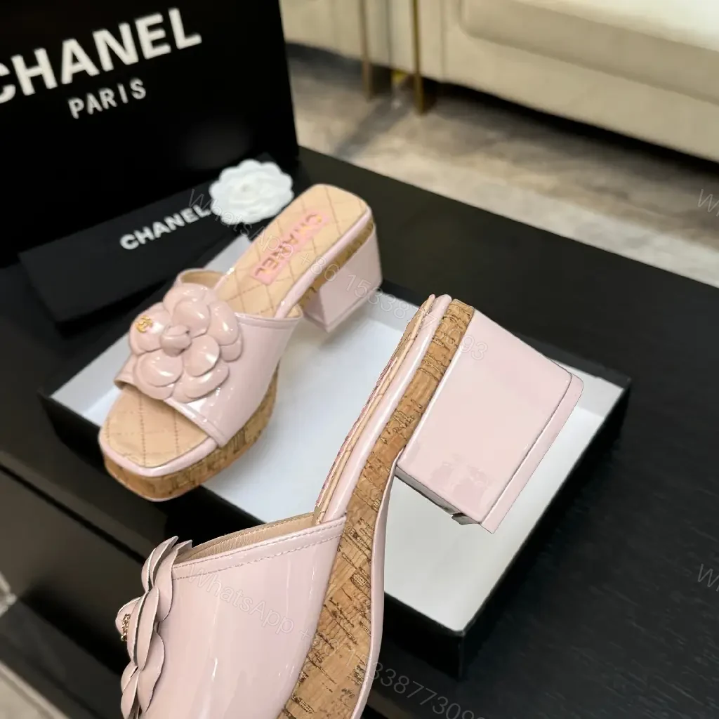 View 8 of Pink Quilted Slide Sandals with Floral Cork Platform