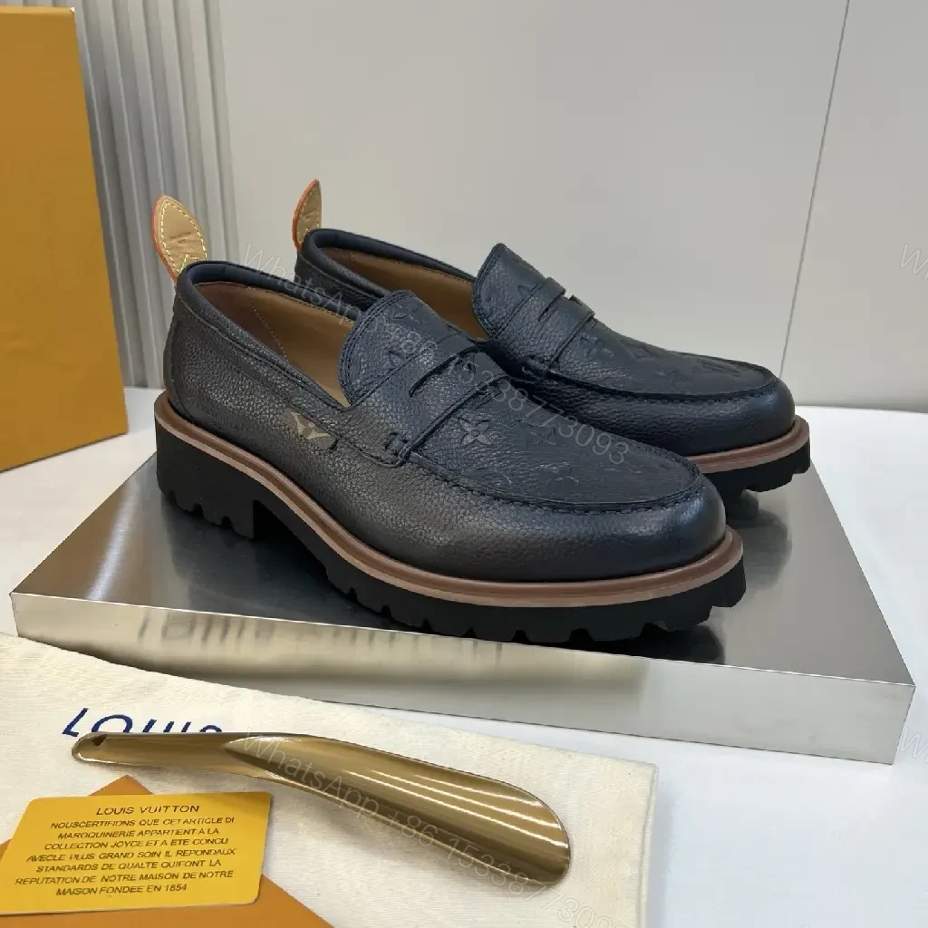 View 4 of Lux embossed Leather Driver: Monogram, All-Day Comfort loafers