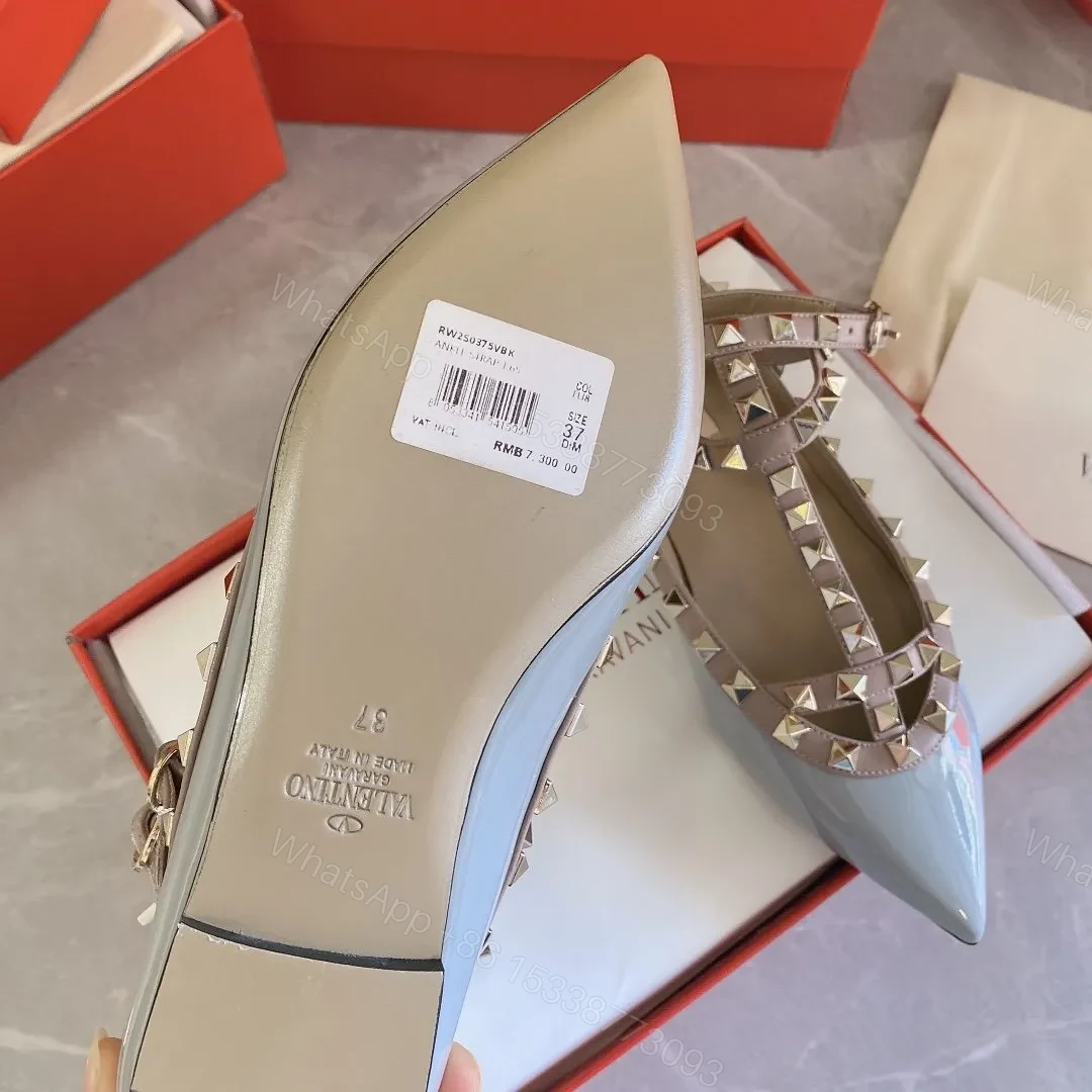 View 5 of Valentino Women Blue Patent Leather Studded Flats