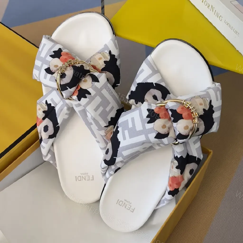 View 7 of Floral-Print Luxury Slides: Gold-Hardware Comfort Pair