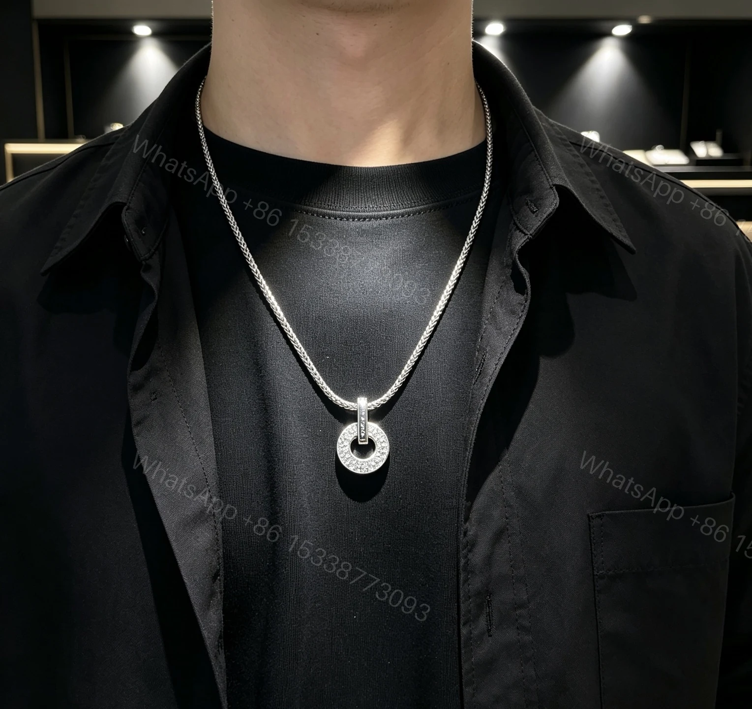 BVLGARI 高仿 圓環滿鑽項鍊 蛇骨鏈設計 百搭氣質款 — view 1