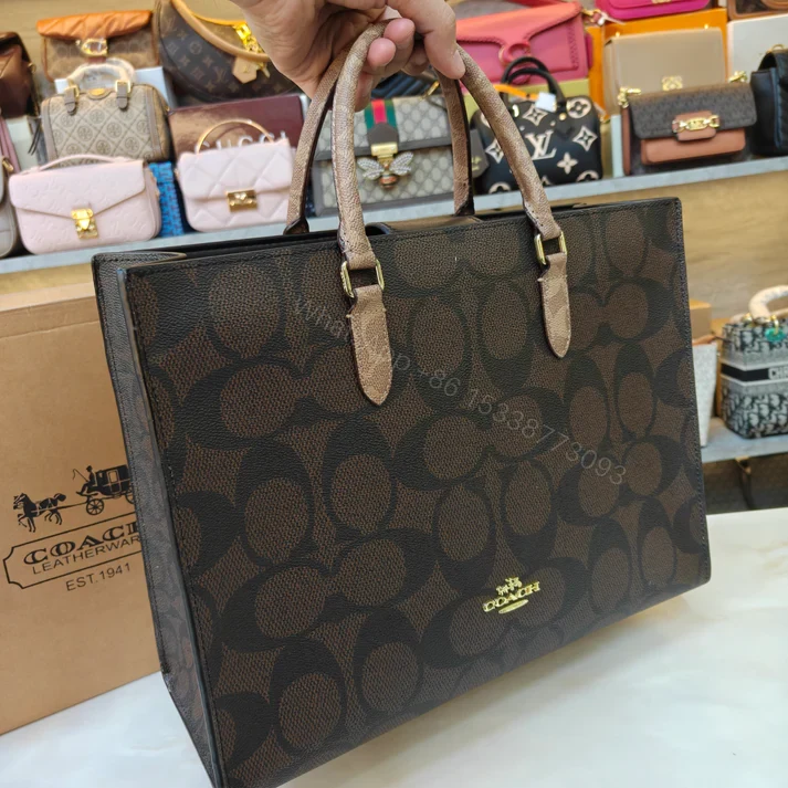 View 7 of FIRST COPY COACH MAGGIE TOTE BAG ULTRA PREMIUM EDITION IN CHOCOLATE BROWN