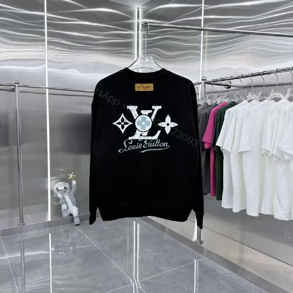 View 2 of Minimalist Black Crewneck with Subtle LV-Accent - Luxury Staple