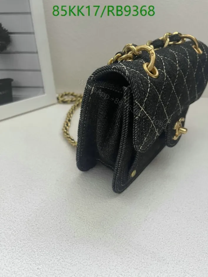 View 2 of Chanel Quilted Denim Black Flap Bag RB93681