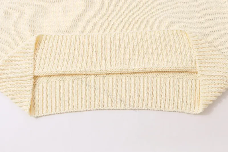 View 3 of Cozy Graphic Knit Pullover - Off-White Style, Relaxed Fit, Textured