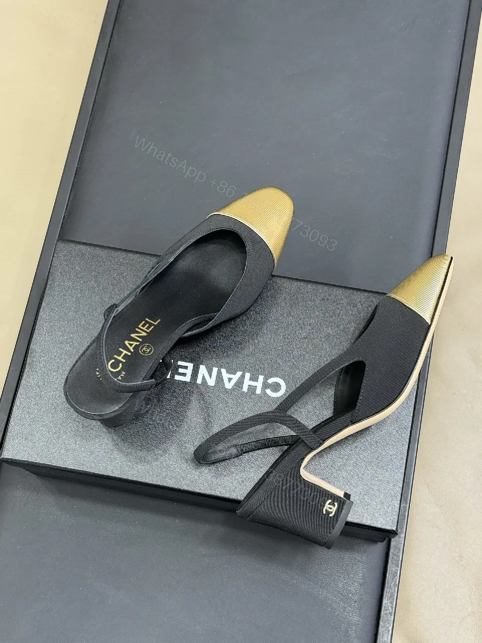 View 4 of Gold Cap-Toe Knit Slingback Slides: Luxe Comfort