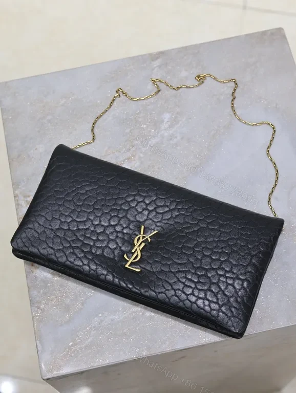 View 3 of Chic Leather Clutch with Gold Chain â€” Quiet Luxury Evening Bag