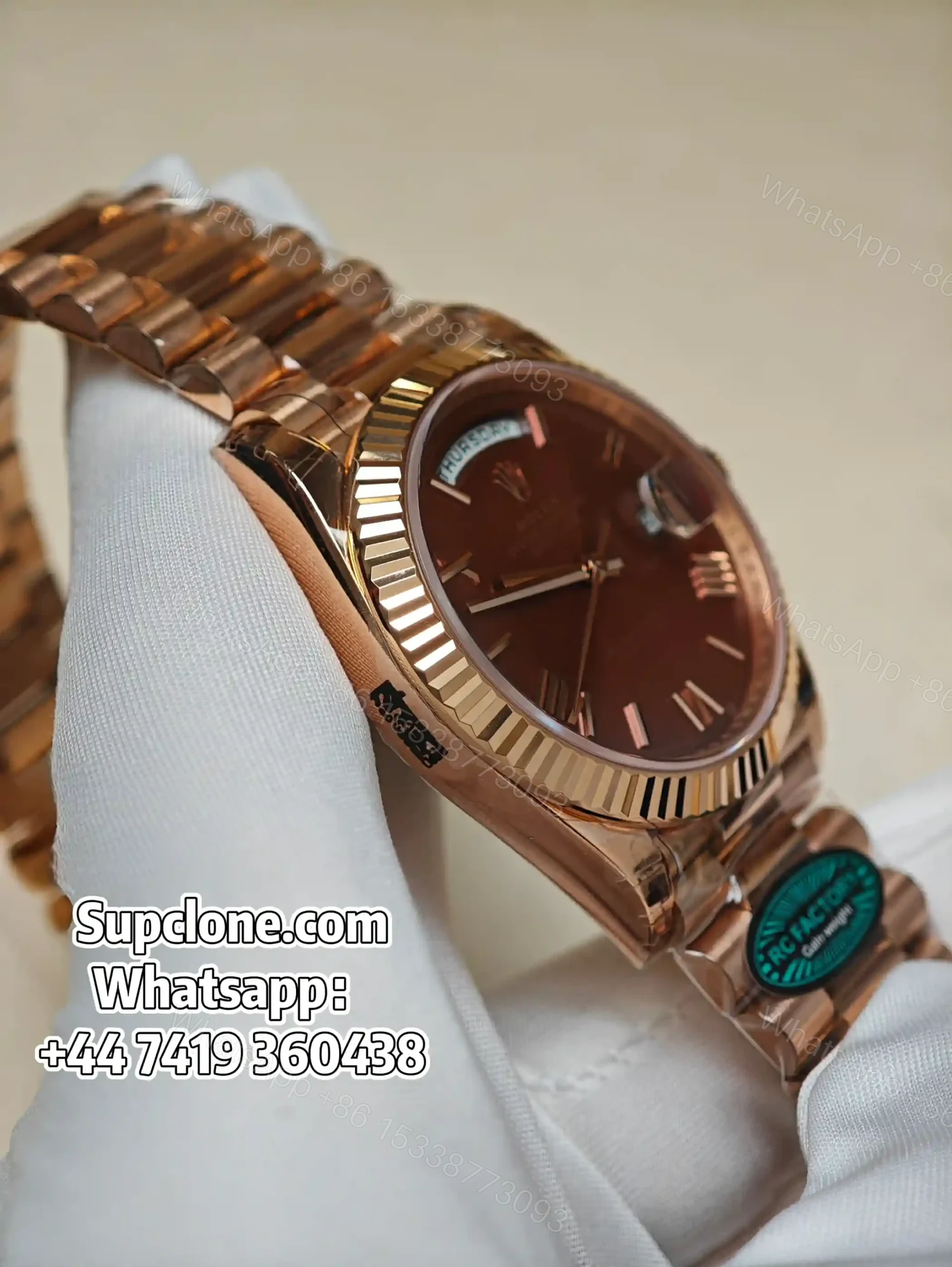 View 4 of Rolex Day-Date 40mm Rose Gold Brown Roman Dial – Super Clone 1:1 Cal. 3255