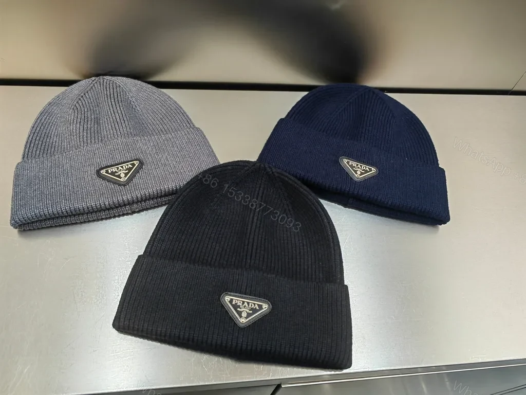 View 4 of Bold Minimal Beanie with Prada Badge - Knit Warmth Beanie