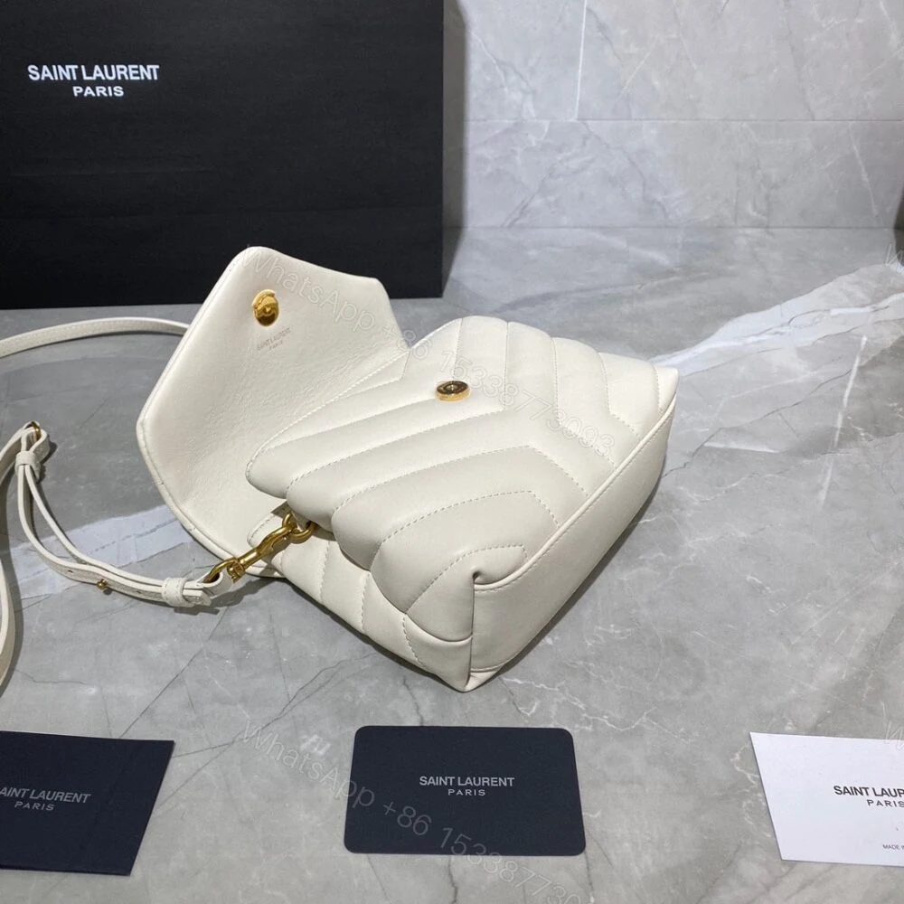 View 6 of Saint Laurent Loulou Toy Strap Bag In Quilted Y White 20Cm