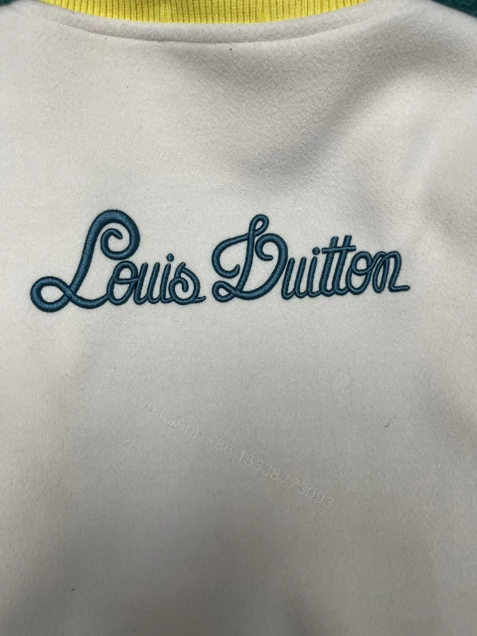 View 4 of Premium Varsity Jacket: Bold Monogram-Inspired Graphic Detail