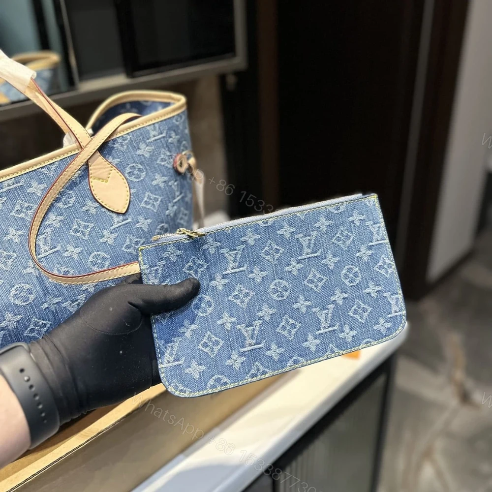 View 4 of Louis Vuitton Neverfull MM Bag Denim Blue 31Cm M13192