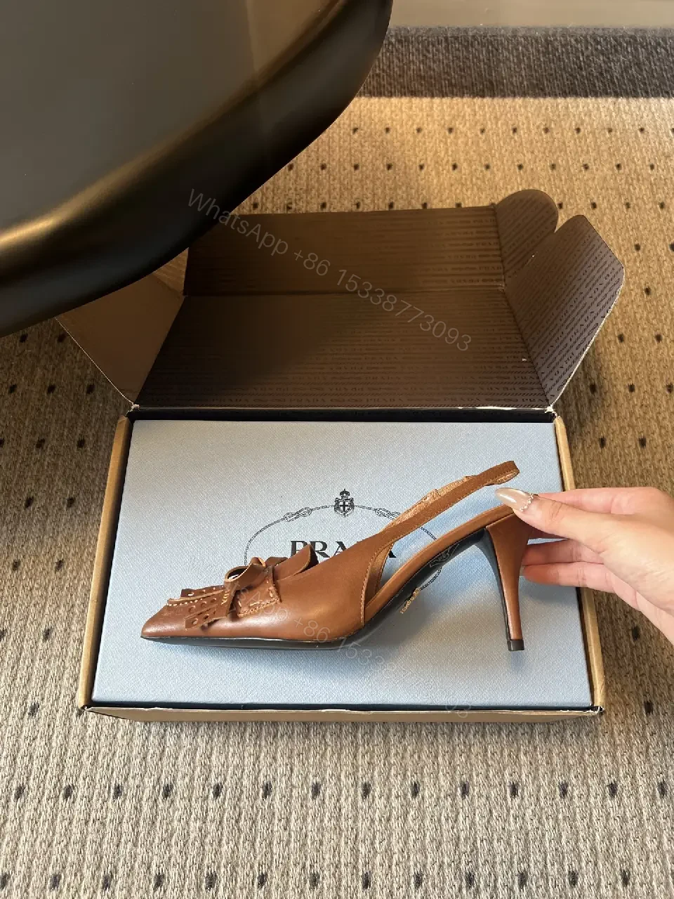 View 4 of Brown Leather Slingback Sandals Classic Style Open-Toe Prada Box Pair