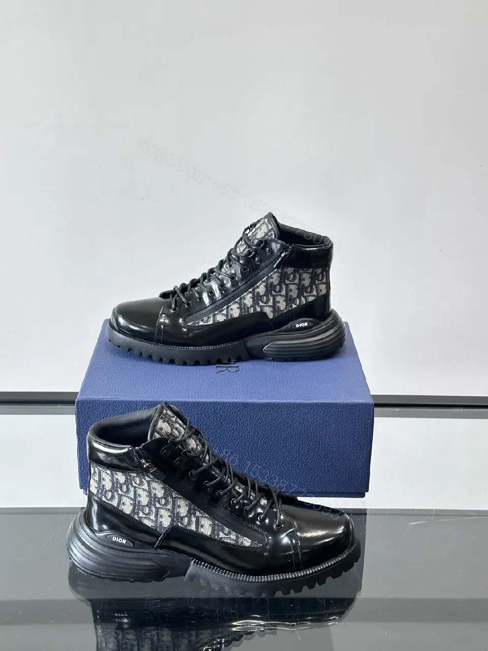 View 6 of Leather + Leather + High-Top + Dior Jacquard Accent + Boots