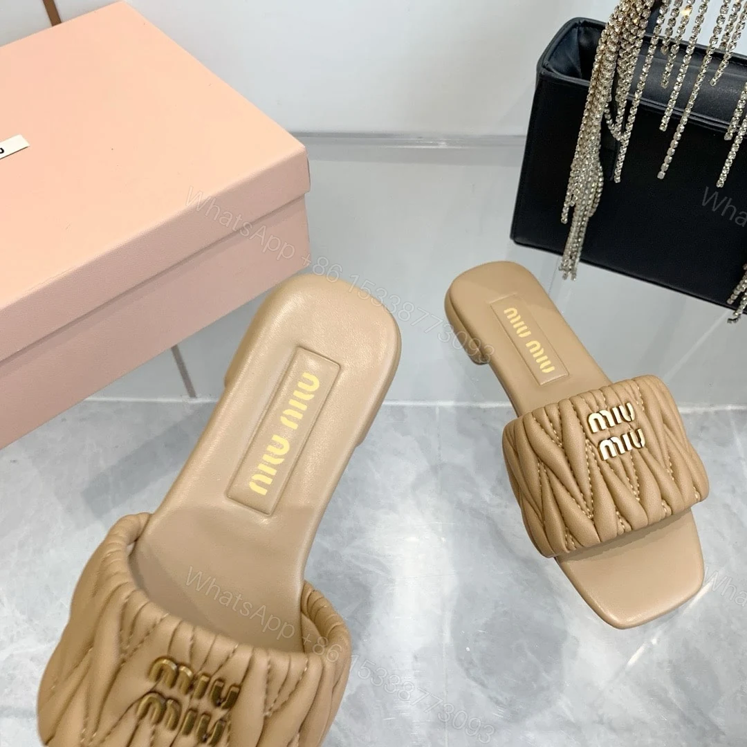 View 5 of MIUMIU MATELASSÉ NAPPA LEATHER SLIDES SAND BEIGE 5XX605 88T F0036 F 010