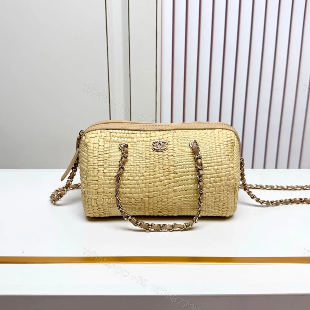 View 2 of Chanel Classic Clutch With Chain Bag Braided Raffia Beige 20Cm