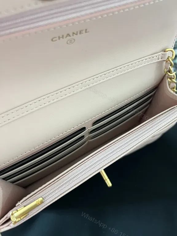 View 2 of Chic Quilted Blush Pebbled Leather Bag with Gold Logo - Shoulder Style
