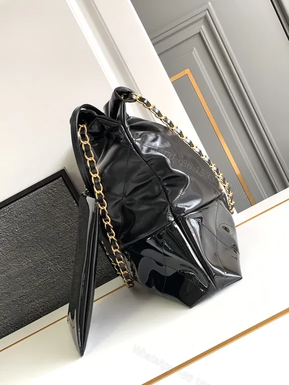 View 9 of Chanel-Inspired Black Quilted Tote with Gold Chain Luxury Tote