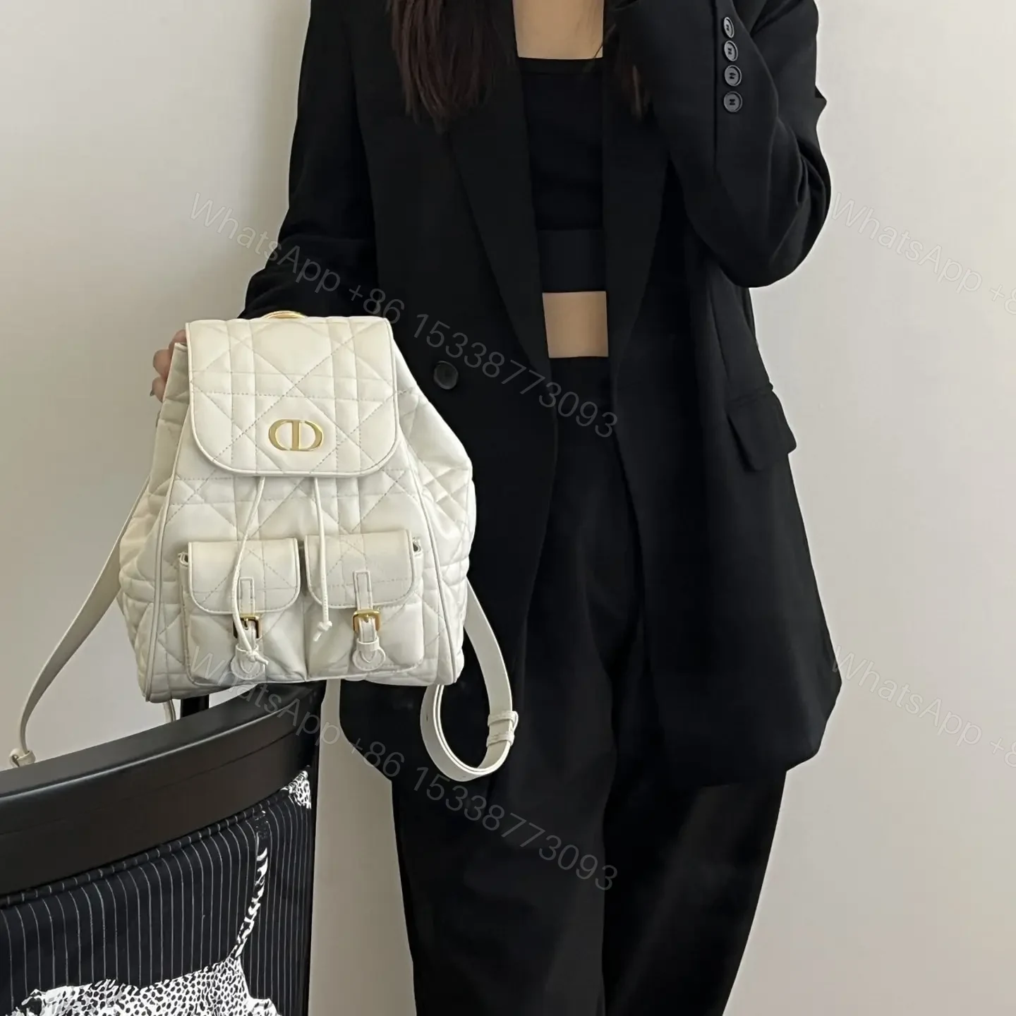 View 12 of 高仿Dior*Caro系列M6301M030小羊皮雙肩包白色中號免檢版