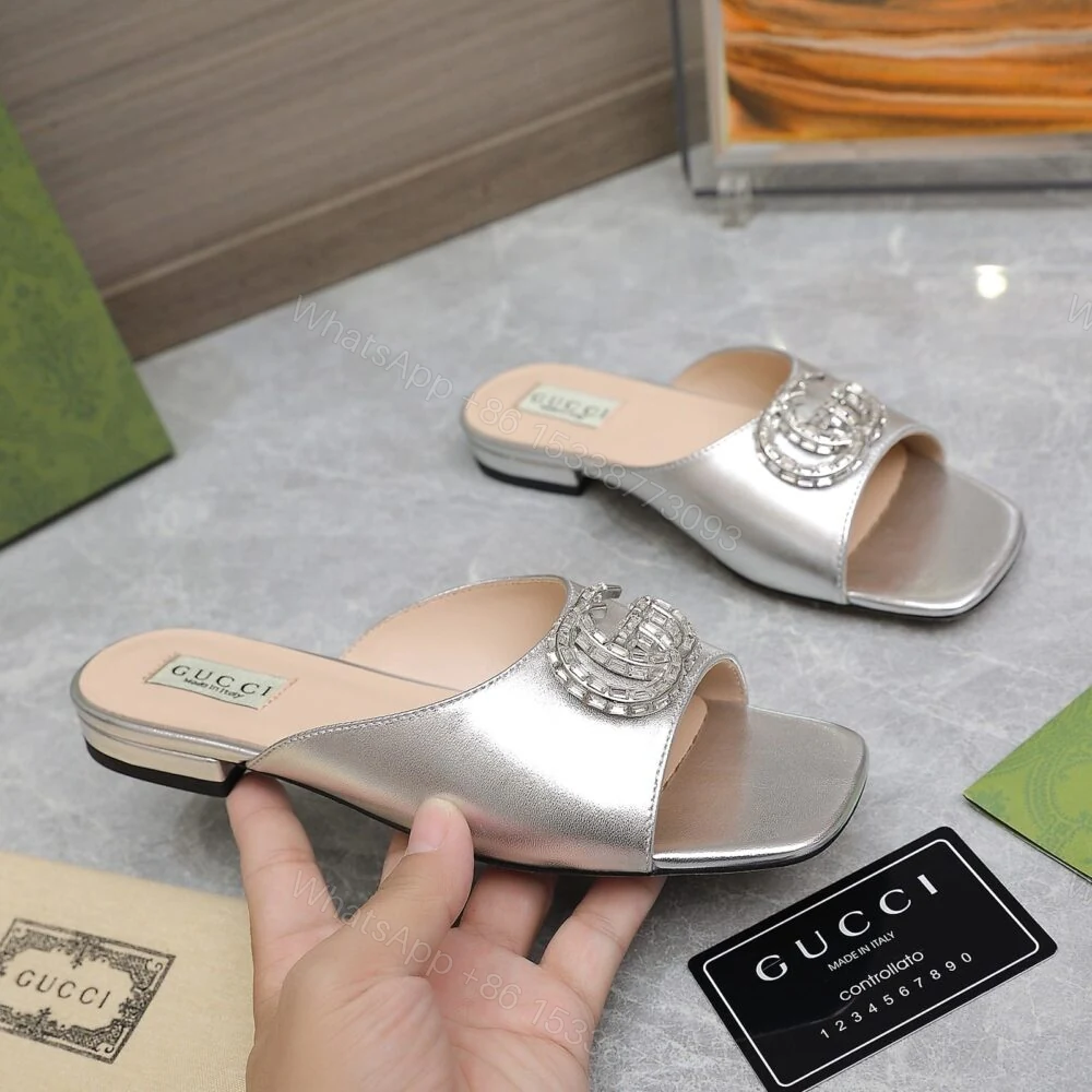 View 4 of Gucci GG Crystal Slippers Silver