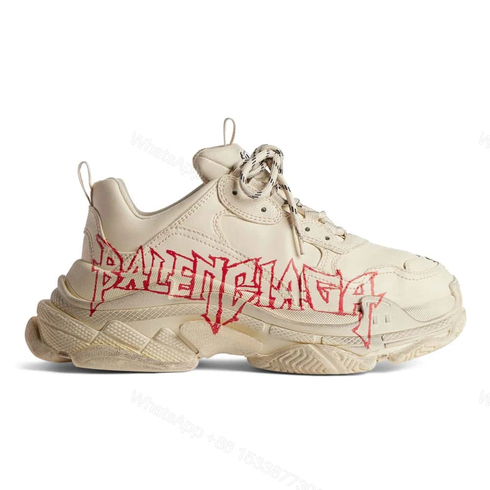 BALENCIAGA TRIPLE S SNEAKER IN WHITE, RED AND BLACK DIY METAL ARTWORK PRINTED COWSKIN – BB269 — view 1