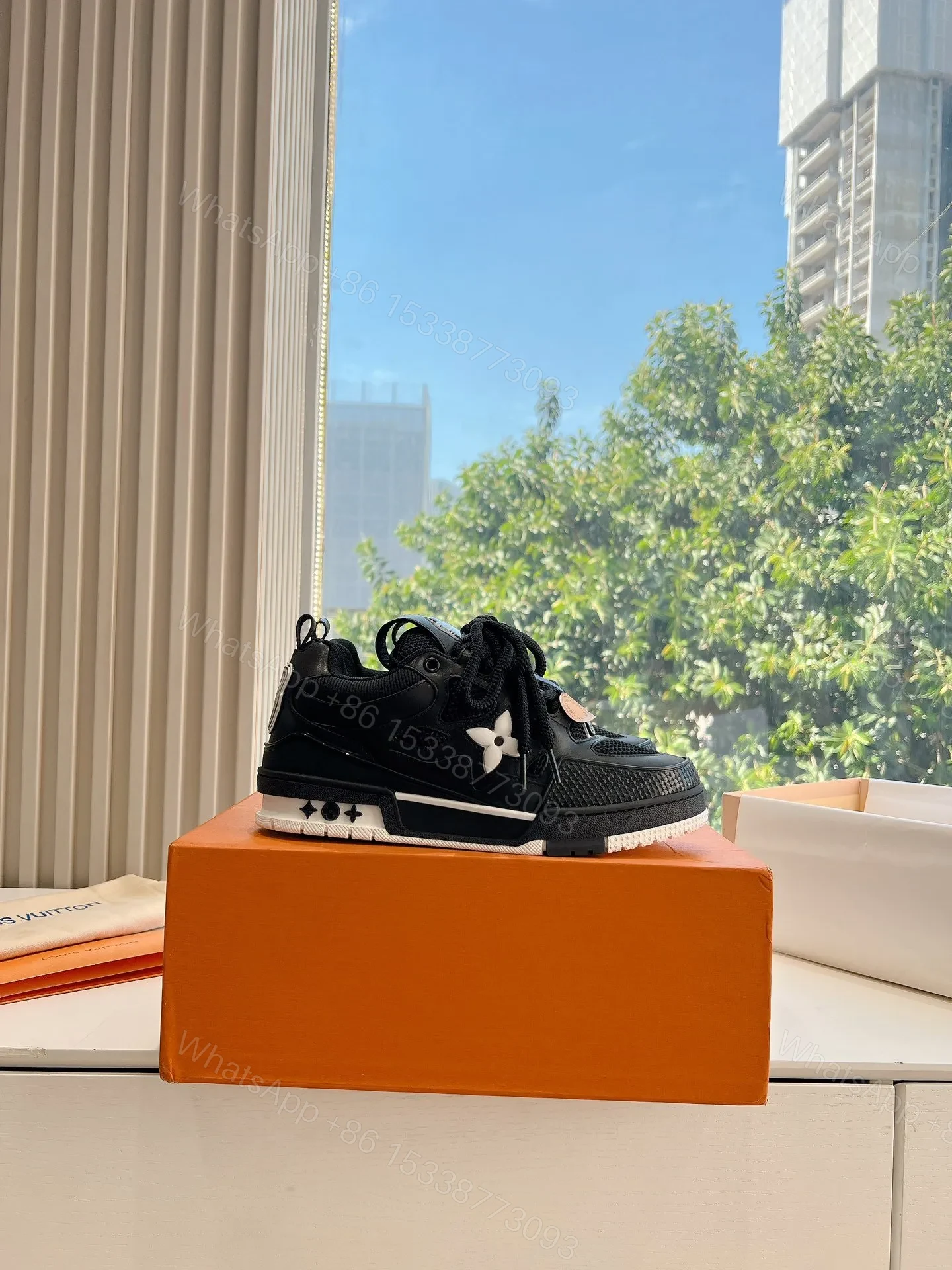 View 2 of LV Women Black Leather Mesh Sneakers