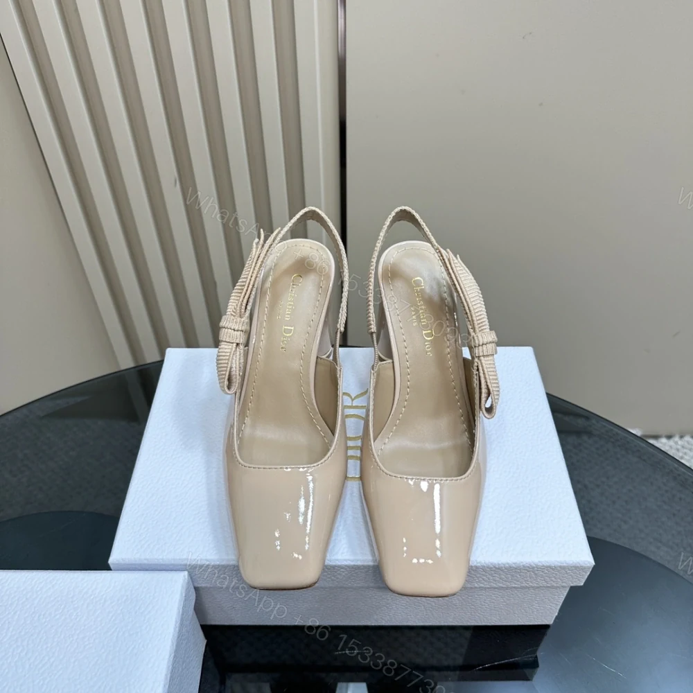 高仿Dior*Miss系列KAD278蝴蝶結粗跟高踭鞋8CM粉色漆皮免檢版 — view 1