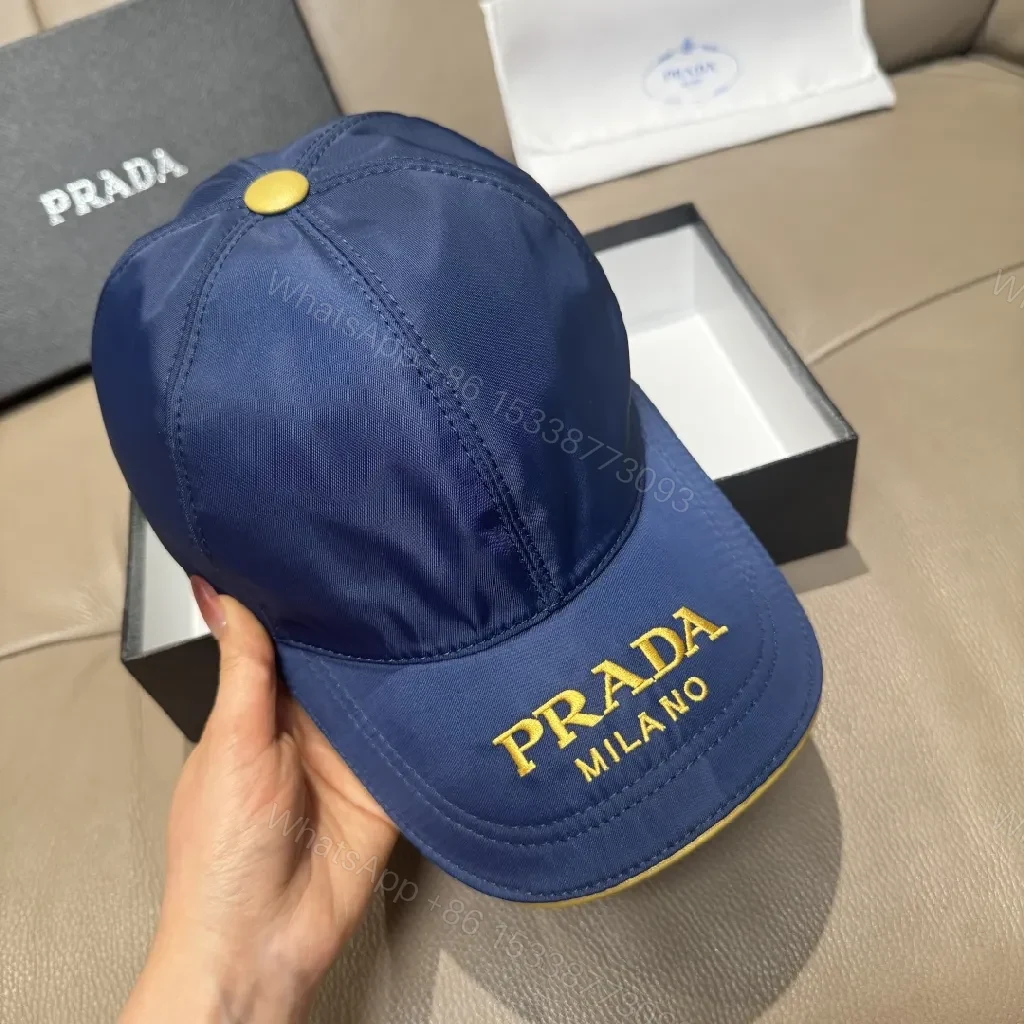 View 8 of Navy Nylon Cap: Luxe Six-Panel, Gold Accent, PRADA-Inspired