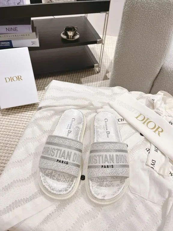 Textured Dior-Inspired Knit Slip-Ons: Luxe Comfort Sandals — view 1