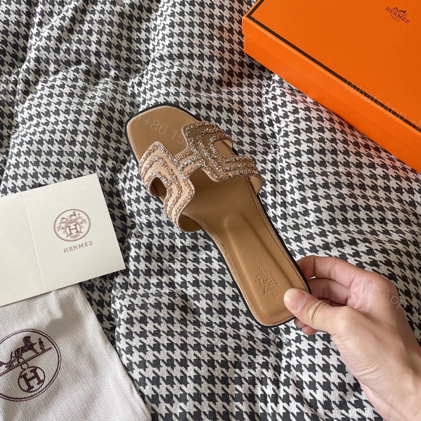 View 7 of HERMES ORAN SANDAL BEIGE MACRAMÉ NUDE H212010Z 3E350