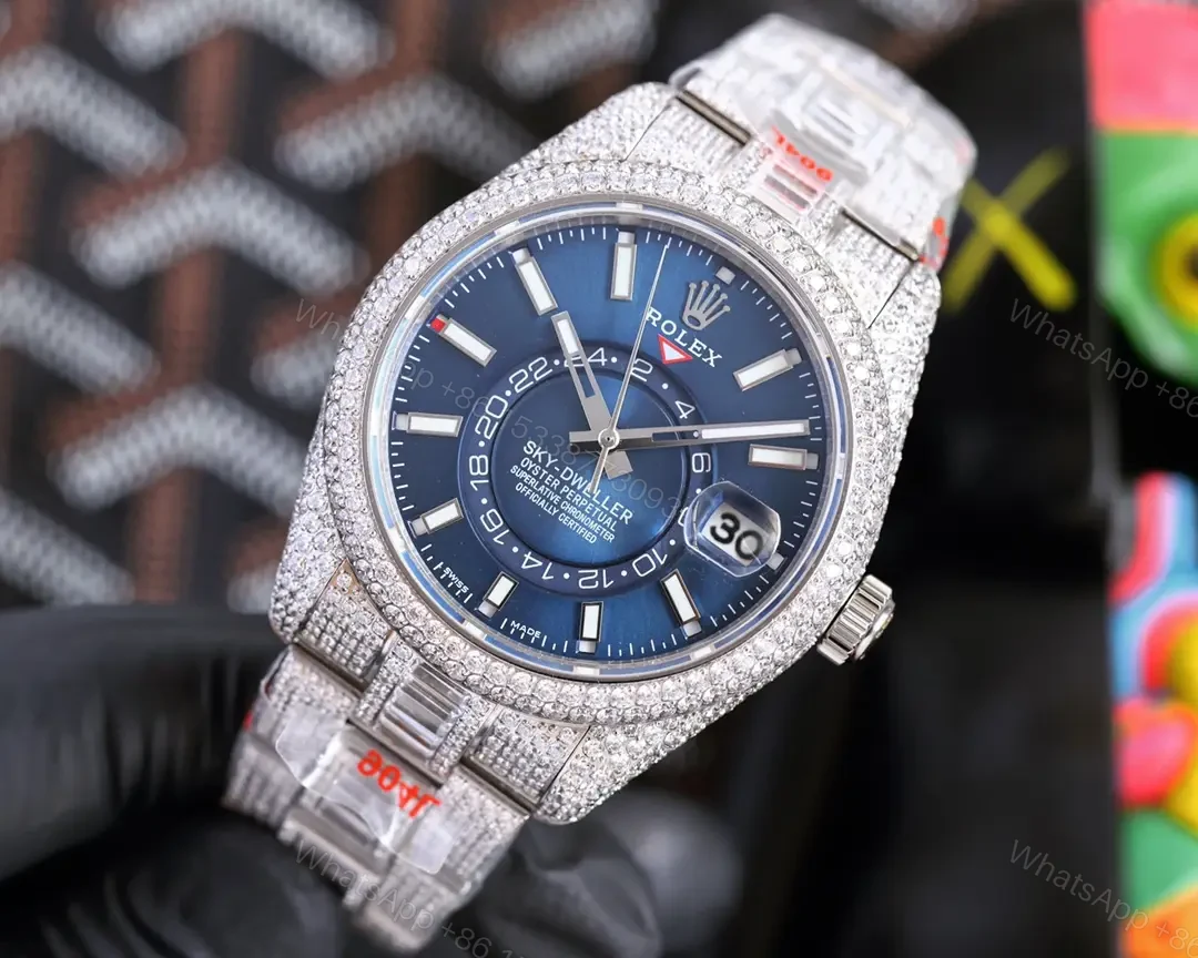 View 2 of Prestigious blue sky dweller replica 42MM Full Diamond Edition ROLEX-DAYTONA-TURQ-40