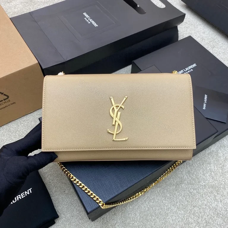 Quietly Iconic Beige Calfskin Wallet-on-Chain by Saint Laurent — view 1