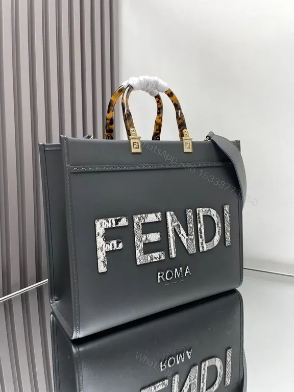 View 4 of Fendi Roma Tote: Structured Gray Luxury with Logo Flair