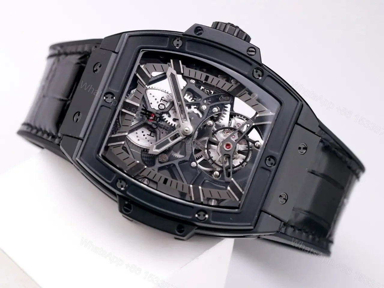 View 4 of Hublot Masterpiece 906 Black PVD with Rose Gold/Platinum Plating Tourbillon Watch Black Leather and Rubber Strap Sapphire Crystal Glass