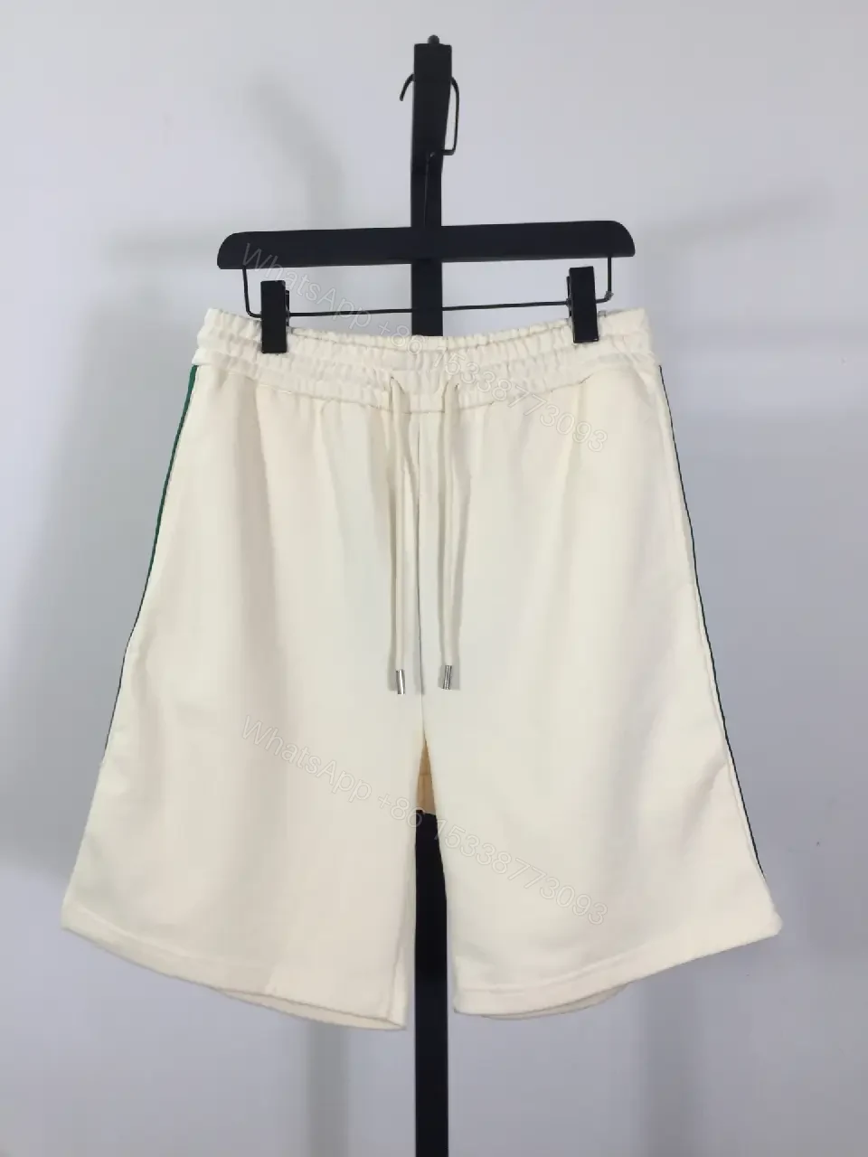 View 4 of Cream Cotton Shorts Elastic Waist Casual Drawstring Shorts