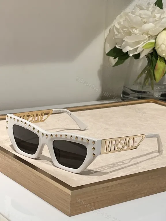 View 3 of Bold Red Frame Sunglasses with Gold Logo Temples, Versace Style