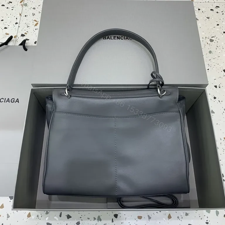 View 2 of Neutral Leather Structured Handbag with Subtle Hardware