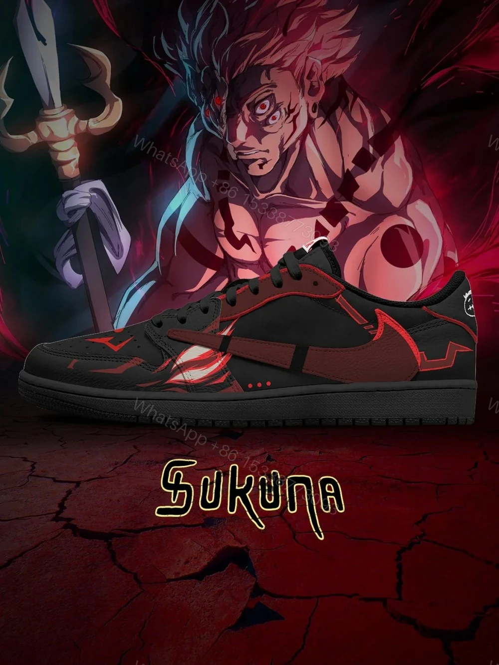 Ryomen Sukuna True Form V.1 Custom TS Low Jordan 1 — view 1