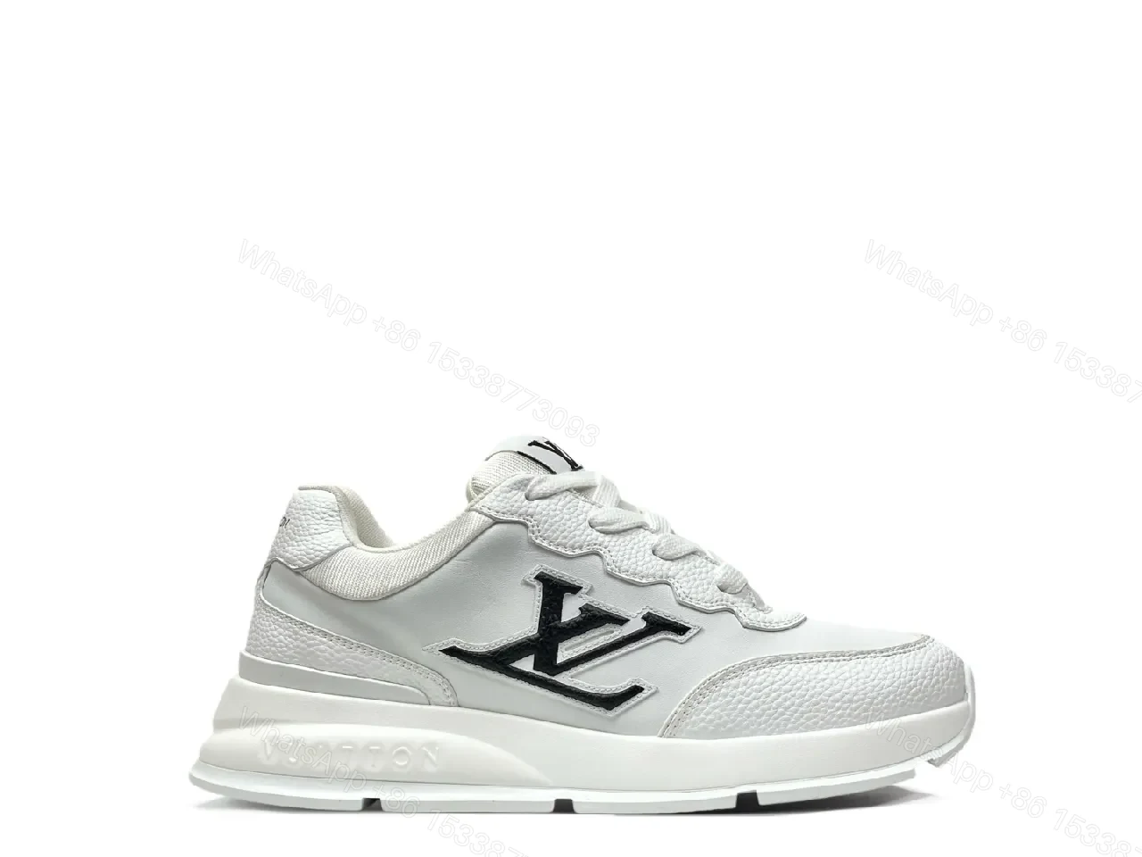 View 2 of White Leather Minimal Sneakers with LV-Inspired Accent