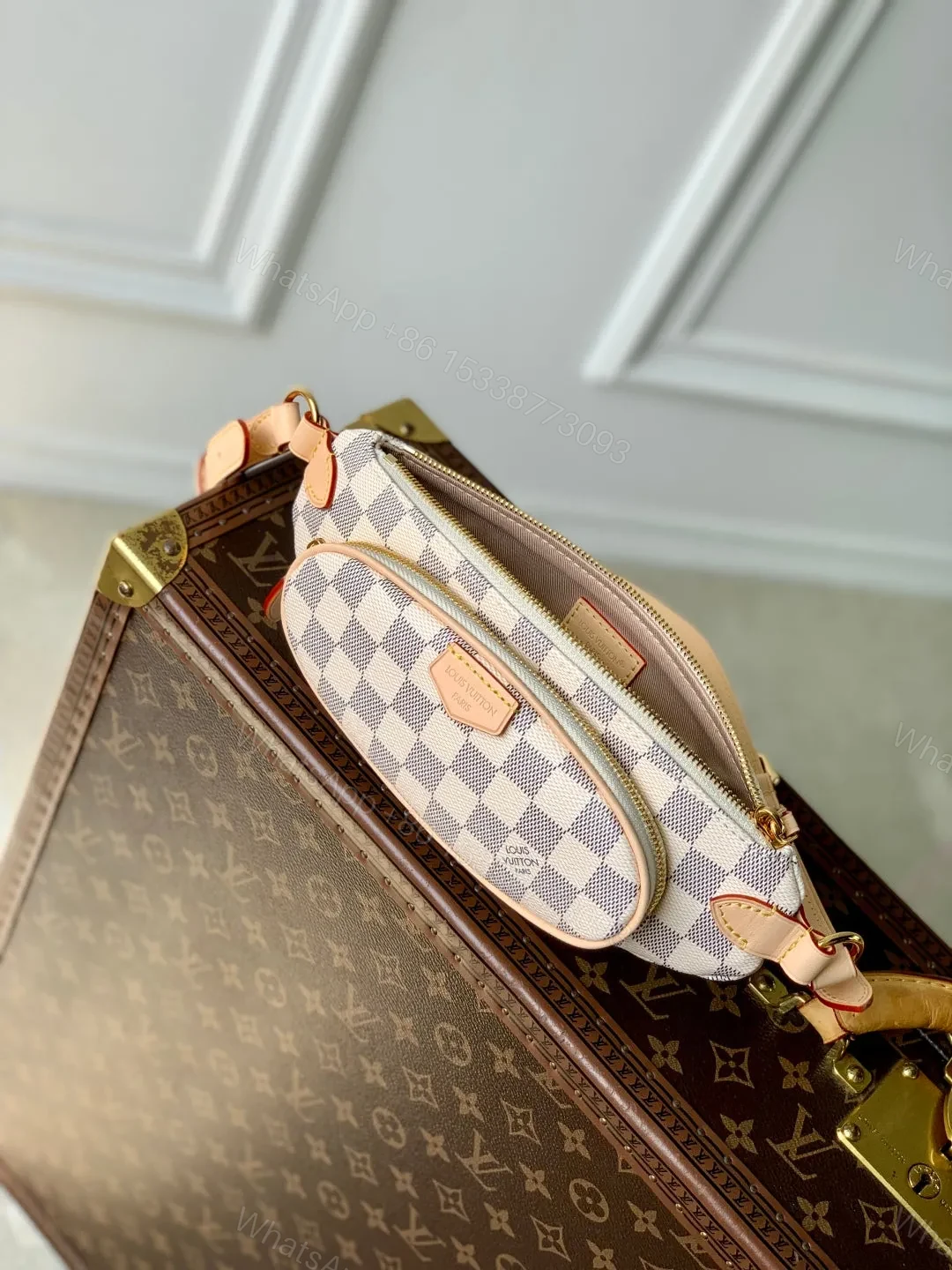 View 6 of LV KEEPIT BUMBAG 29 IN WHITE GREY CHECKERBOARD PATTERN DAMIER AZUR COATED CANVAS