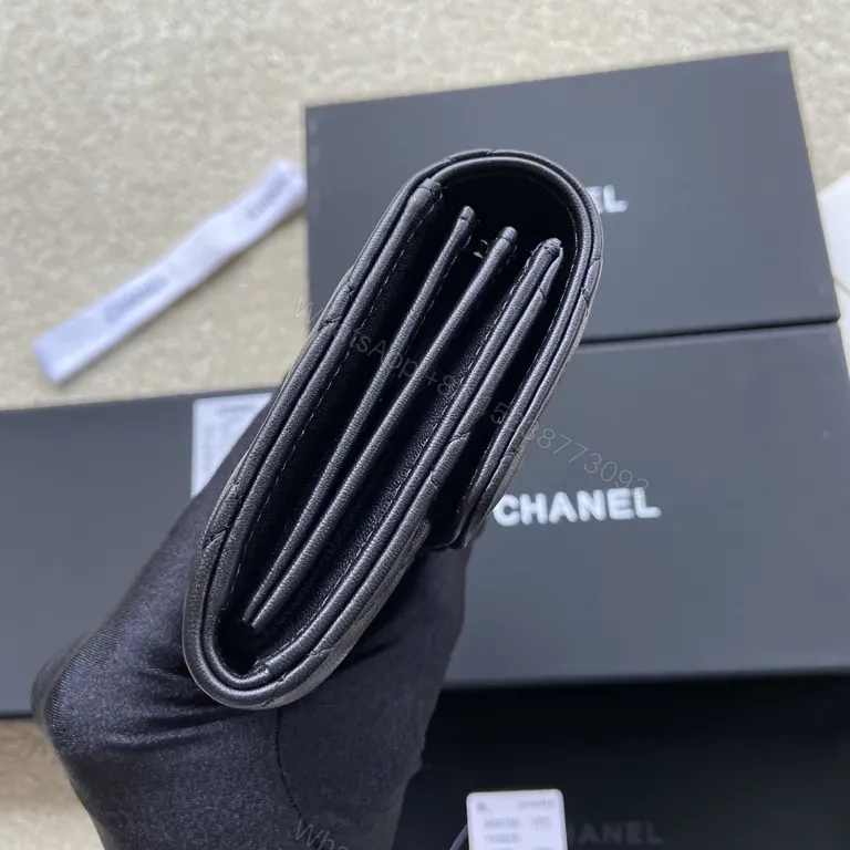View 4 of Black Quilted Calfskin Wallet Clutch with CC Clasp